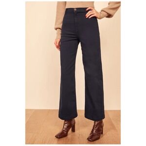 Reformation Women's Jane Wide Leg Pants Navy Blue Size 27 High Rise Stretch